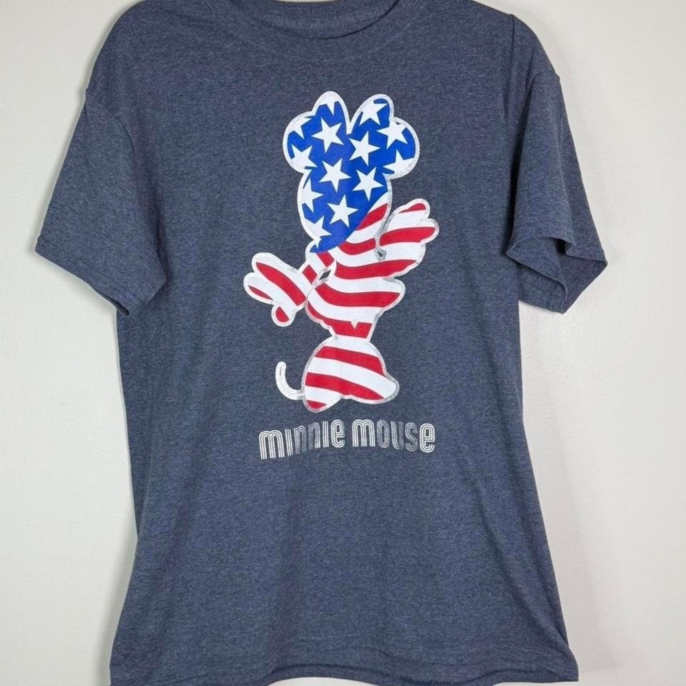 Disney Parls Minnie Mouse Patriotic Stars Stripes Heather Navy T-Shirt Medium